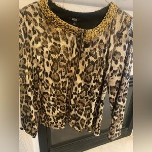 BREATHTAKING MSK leopard print embellished jacket with a gold chained collar!